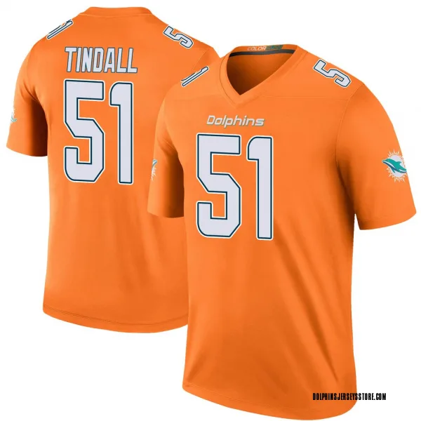 Men's Channing Tindall Miami Dolphins Legend Orange Color Rush Jersey