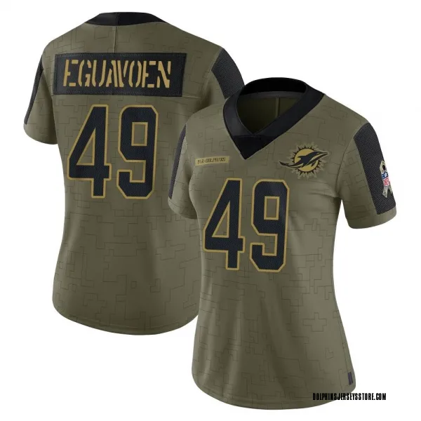 Women's Sam Eguavoen Miami Dolphins Limited Olive 2021 Salute To Service Jersey