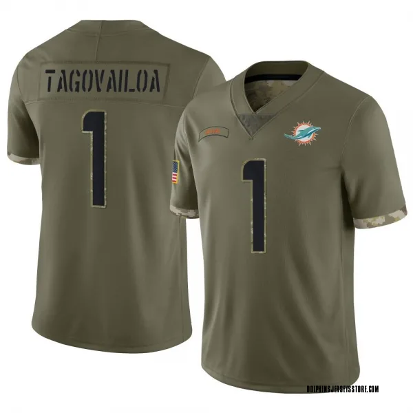 Youth Tua Tagovailoa Miami Dolphins Limited Olive 2022 Salute To Service Jersey